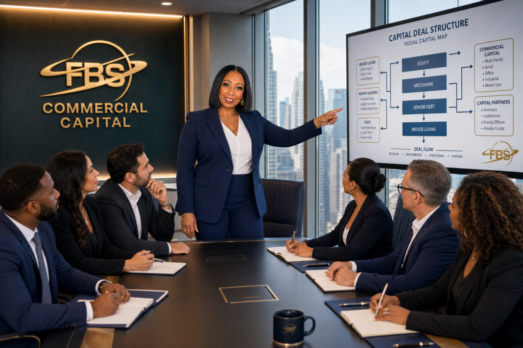 A professional African American female executive in a modern office, representing the strategic deal-structuring expertise of a commercial finance broker.
